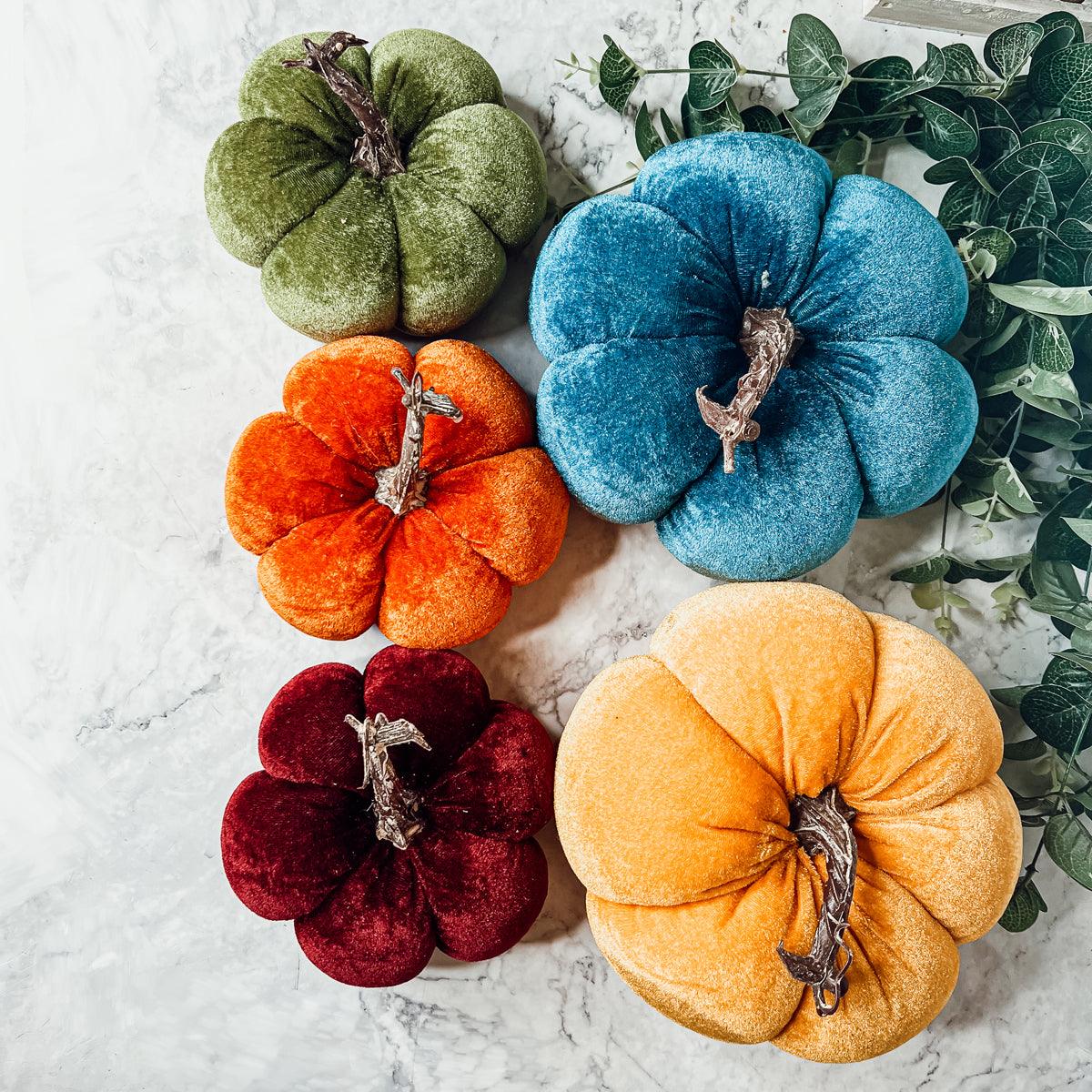 Velvet Pumpkins with stems
Vibrant Plush Cotton Pumpkins for tabletop
Velvet pumpkind ecor ideas